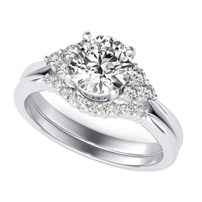 Cluster Triangle Shape  Three Stone Engagement Ring With A Matching Band