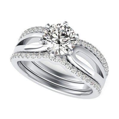 Victoria Royal Solitaire Infinity Split Shank Engagement Ring With Two Matching Bands