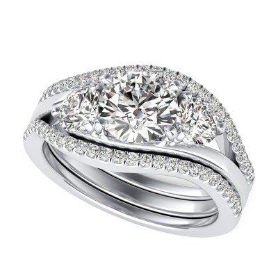 Eluna Prong Set Three Stone Engagement Ring With Matching Band