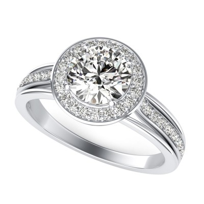 Amore Halo Engagement Ring With Pave Side Stones