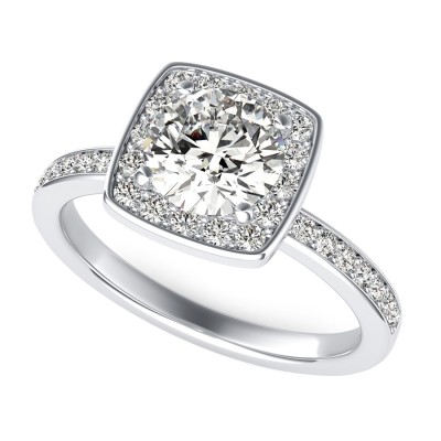 Classic Square Halo Pave Set Engagement Ring
