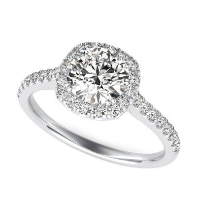 Classic Rounded Square Halo Engagement Ring With Side Stones