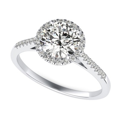 Cathedral Halo Engagement Ring With Pave Side Stones