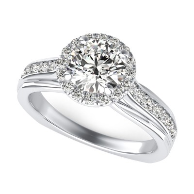 Amore Square Shank Halo Engagement Ring With Side Stones