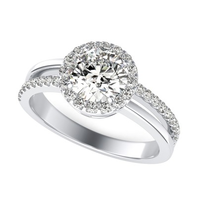 Double Band Halo Engagement Ring With Side Stones