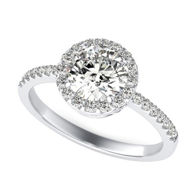 Scroll Halo Engagement Ring With Side Stones