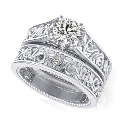 Filigree Cathedral Engagement Ring with Milgrain Set