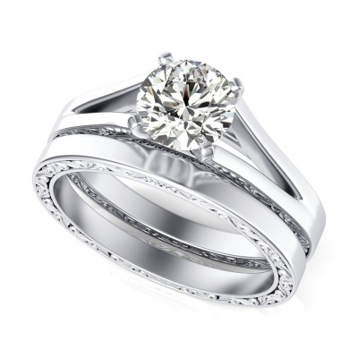 Filigree Cathedral Engagement Ring with Matching Band