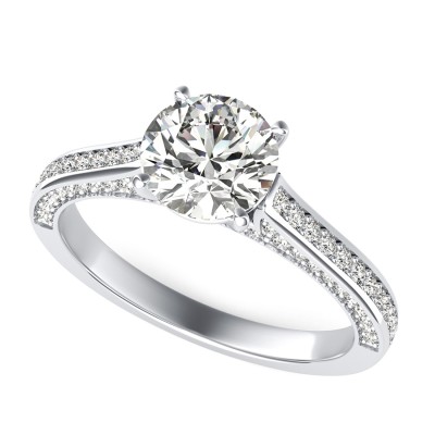Cathedral Engagement Ring With Pave Side Stones