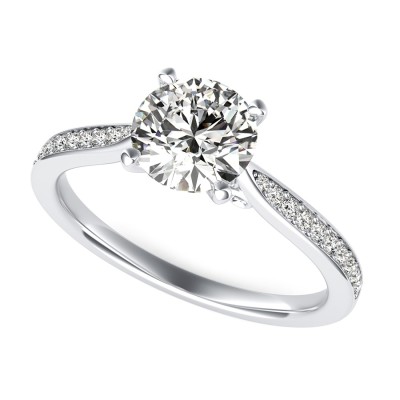 Cathedral Engagement Ring With Pave Side Stones And Scroll On The Side