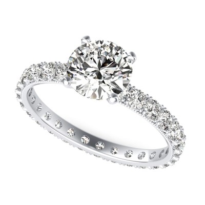 French Pave Eternity Engagement Ring with Milgrain