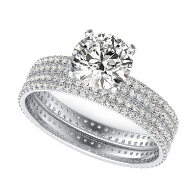 Double Row Eternity Engagement Ring with Milgrain & Matching Band