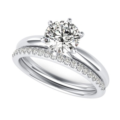 Delicate And Classic Solitaire Engagement Ring With Matching Band