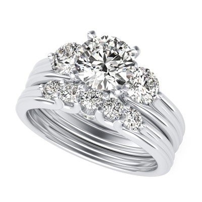 Hartine Three Stone Engagement Ring With Matching Wedding Band
