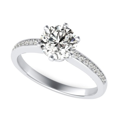 Victoria Royal Engagement Ring With Pave Side Stones