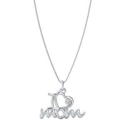 "I Heart Mom" Pendant With Bezel Set Stone