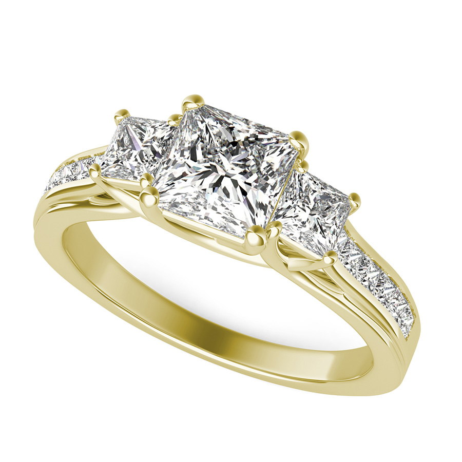 Real Diamond Round 6.10 ctw. J i3 with Diamond Round Big Side Stones and Diamond Round Accented Stones Set in 14K Yellow Gold